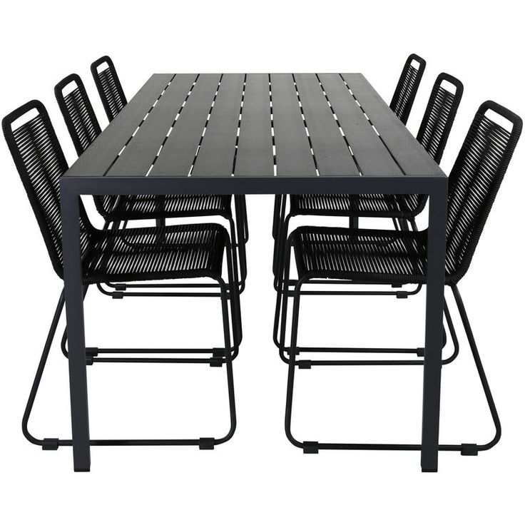 Ruokailuryhmä Venture Home, 205x90cm Break-pöytä + 6 pinottavaa Lindos-tuolia