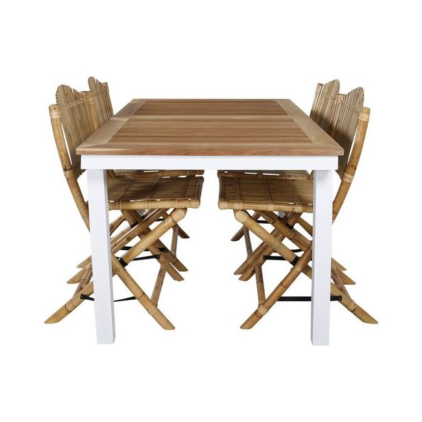 Ruokailuryhmä Venture Home, 152/210x90cm jatkettava Panama-pöytä + 4 ruskeaa Cane-taittotuolia