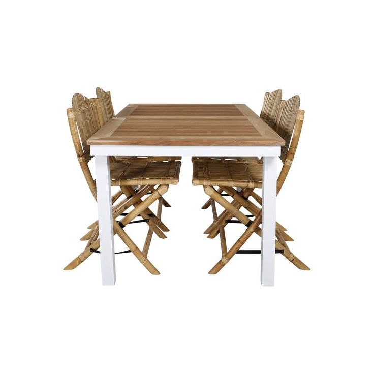 Ruokailuryhmä Venture Home, 152/210x90cm jatkettava Panama-pöytä + 4 ruskeaa Cane-taittotuolia