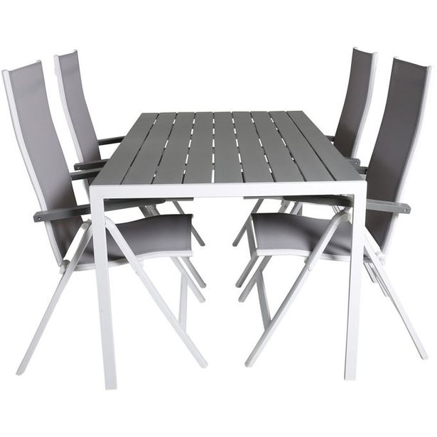 Ruokailuryhmä Venture Home, 150x90cm harmaa/valkoinen Break-pöytä + 4 harmaa/valkoista Albany-taittotuolia