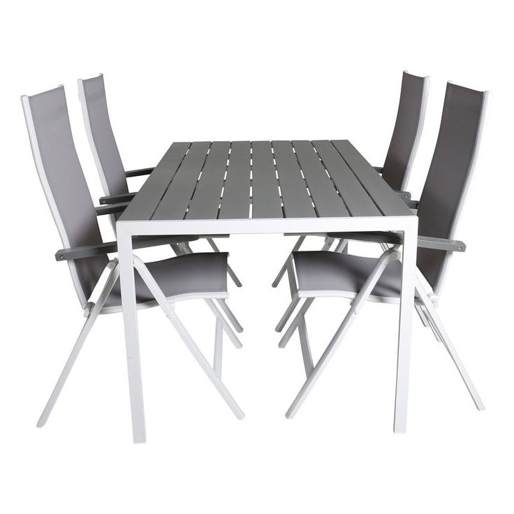 Ruokailuryhmä Venture Home, 150x90cm harmaa/valkoinen Break-pöytä + 4 harmaa/valkoista Albany-taittotuolia