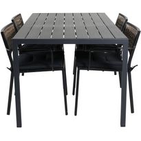 Ruokailuryhmä Venture Home, 150x90cm musta Break-pöytä + 4 mustaa Paola-tuolia