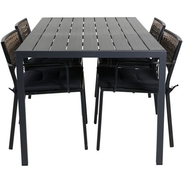 Ruokailuryhmä Venture Home, 150x90cm musta Break-pöytä + 4 mustaa Paola-tuolia