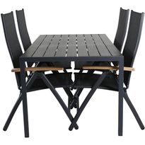 Ruokailuryhmä Venture Home, 150x90cm musta Break-pöytä + 4 mustaa Panama-säätötuolia