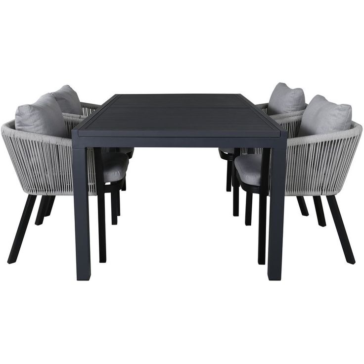 Ruokailuryhmä Venture Home, 160/240x100cm jatkettava musta Marbella-pöytä + 4 harmaa/mustaa Virya-tuolia