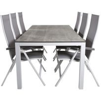 Ruokailuryhmä Venture Home, 205x100cm harmaa/valkoinen Llama-pöytä + 6 harmaa/valkoista Albany Light -säätötuolia
