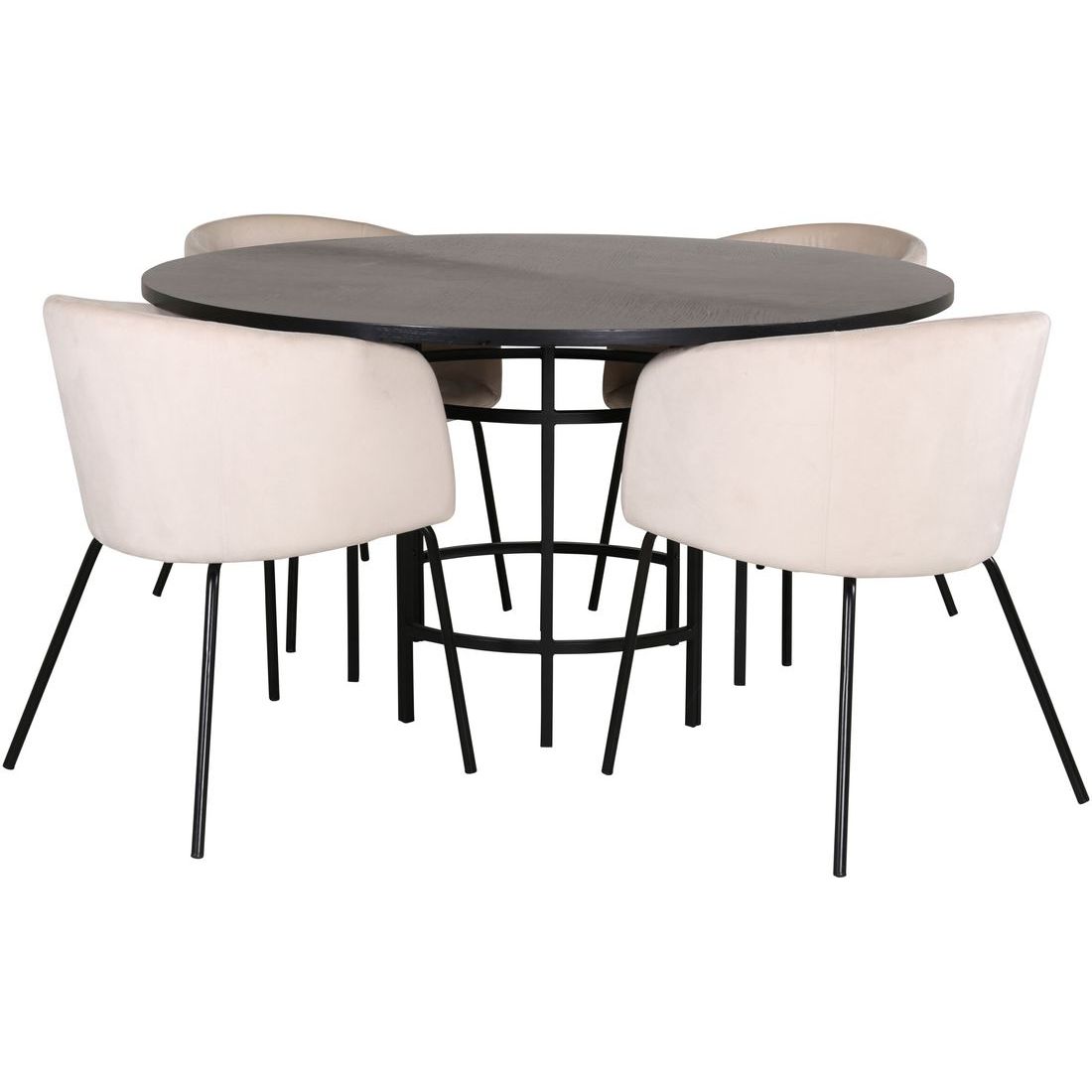 Ruokailuryhmä Venture Home, ⌀140cm musta Copenhagen-pöytä + 4 beigeä Berit-tuolia, sametti