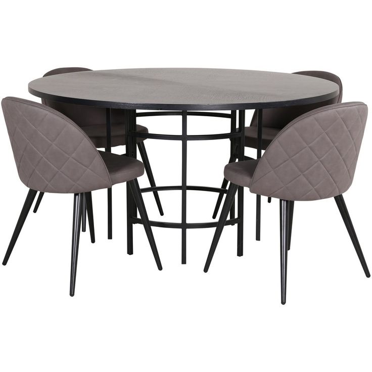 Ruokailuryhmä Venture Home, ⌀140cm musta Copenhagen-pöytä + 4 harmaata Velvet Stitches -tuolia