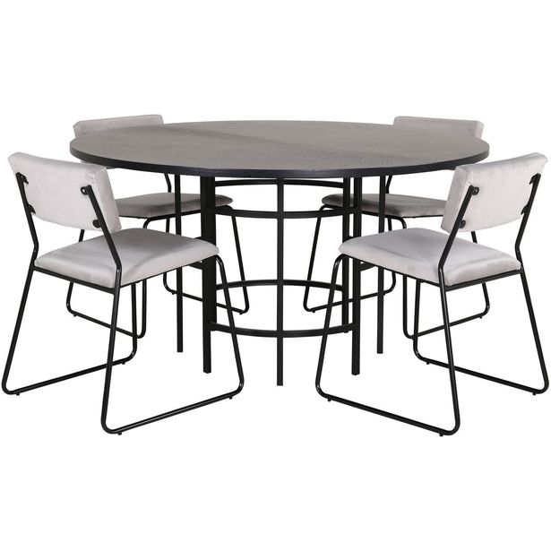Ruokailuryhmä Venture Home, ⌀140cm musta Copenhagen-pöytä + 4 Kenth-tuolia, sametti