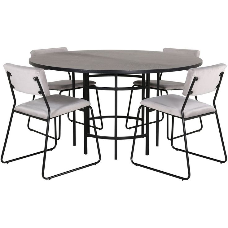 Ruokailuryhmä Venture Home, ⌀140cm musta Copenhagen-pöytä + 4 Kenth-tuolia, sametti