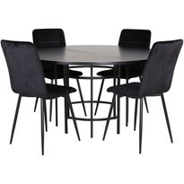 Ruokailuryhmä Venture Home, ⌀140cm musta Copenhagen-pöytä + 4 mustaa Windu Lyx -tuolia, sametti
