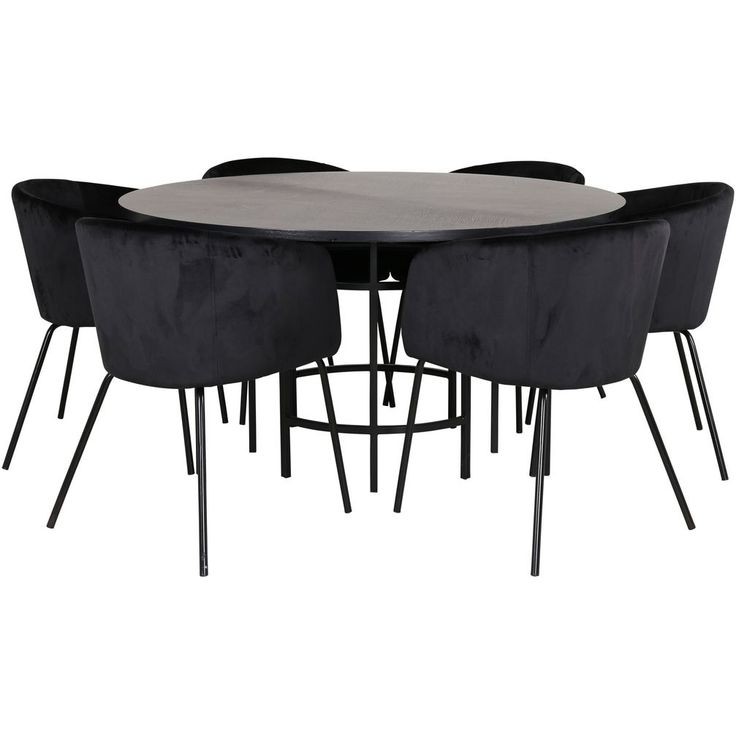 Ruokailuryhmä Venture Home, ⌀140cm musta Copenhagen-pöytä + 6 Berit-tuolia, sametti