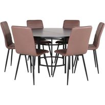 Ruokailuryhmä Venture Home, ⌀140cm musta Copenhagen-pöytä + 6 Windu Lyx -tuolia