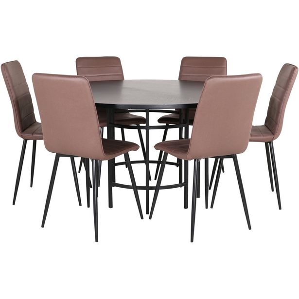 Ruokailuryhmä Venture Home, ⌀140cm musta Copenhagen-pöytä + 6 Windu Lyx -tuolia