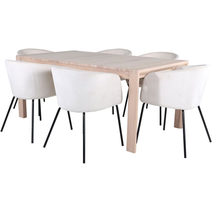 Ruokailuryhmä Venture Home, jatkettava beige Slider-pöytä + 6 beigeä Berit-tuolia, sametti