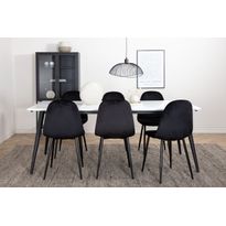 Ruokailuryhmä Venture Home, jatkettava Jimmy-pöytä + 6 mustaa Polar-tuolia, sametti