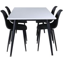 Ruokailuryhmä Venture Home, jatkettava Jimmy-pöytä + 4 mustaa Polar Plastic -tuolia