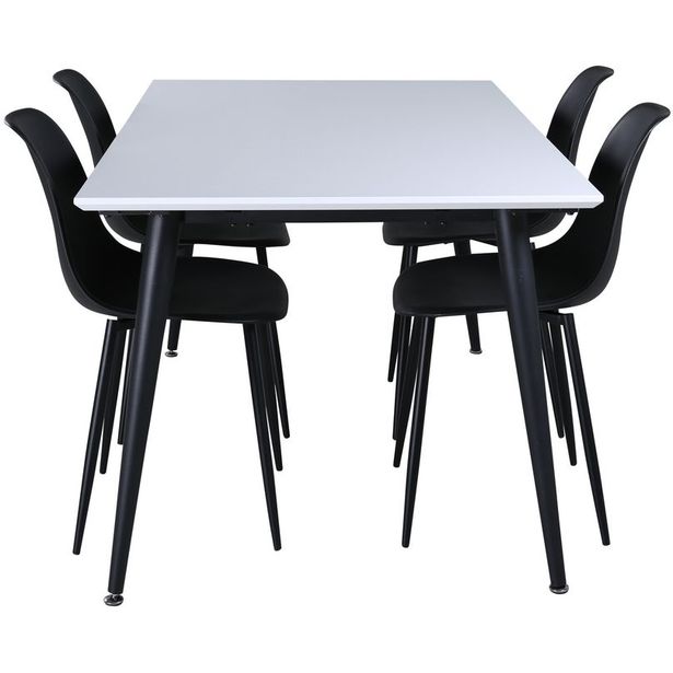 Ruokailuryhmä Venture Home, jatkettava Jimmy-pöytä + 4 mustaa Polar Plastic -tuolia