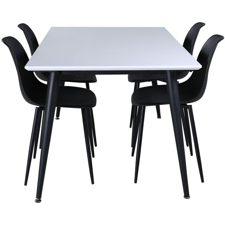 Ruokailuryhmä Venture Home, jatkettava Jimmy-pöytä + 4 mustaa Polar Plastic -tuolia