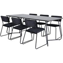 Ruokailuryhmä Venture Home, 190x90cm musta Petra-pöytä + 6 Kenth-tuolia, sametti
