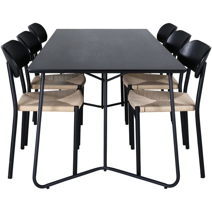 Ruokailuryhmä Venture Home, 190x90cm musta Petra-pöytä + 6 Polly-tuolia