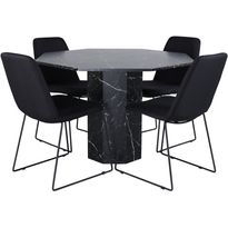 Ruokailuryhmä Venture Home, ⌀110cm musta Marbs-pöytä + 4 mustaa Muce-tuolia