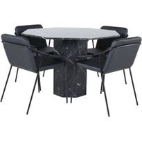 Ruokailuryhmä Venture Home, ⌀110cm musta Marbs-pöytä + 4 mustaa Tvist-tuolia
