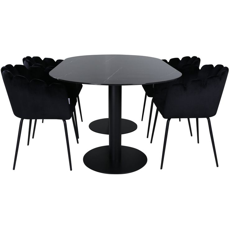 Soikea ruokailuryhmä Venture Home, 180x100cm Pillan-pöytä + 4 mustaa Limhamn-tuolia, sametti