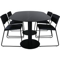 Soikea ruokailuryhmä Venture Home, 180x100cm musta Pillan-pöytä + 4 mustaa Kenth-tuolia, keinonahka