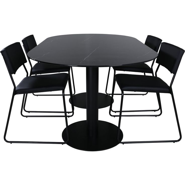 Soikea ruokailuryhmä Venture Home, 180x100cm musta Pillan-pöytä + 4 mustaa Kenth-tuolia, keinonahka