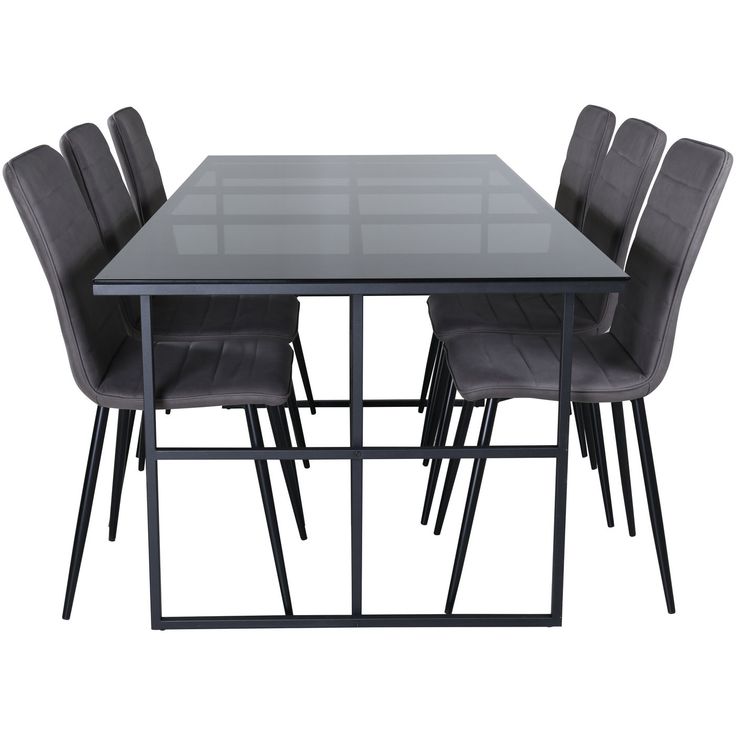 Ruokailuryhmä Venture Home, 200x90cm musta Leif-pöytä + 6 harmaata Windu-tuolia