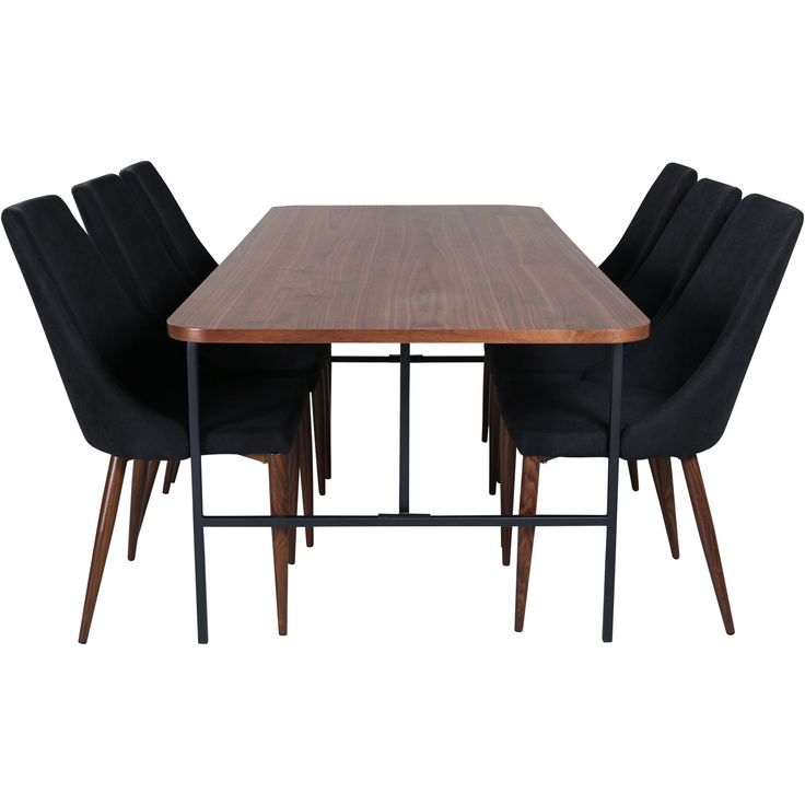 Ruokailuryhmä Venture Home, 200x90cm ruskea Uno-pöytä + 6 mustaa Leone-tuolia