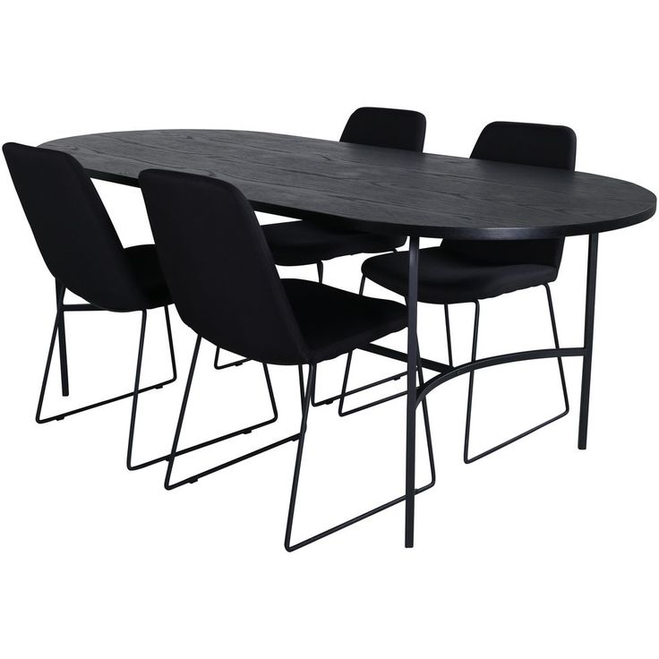 Ruokailuryhmä Venture Home, 200x90cm musta Skate-ruokapöytä + 4 mustaa Muce-tuolia