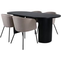 Ruokailuryhmä Venture Home, 200x90cm Bianca Oval -pöytä + 4 beigeä Berit-tuolia