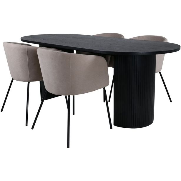 Ruokailuryhmä Venture Home, 200x90cm Bianca Oval -pöytä + 4 beigeä Berit-tuolia