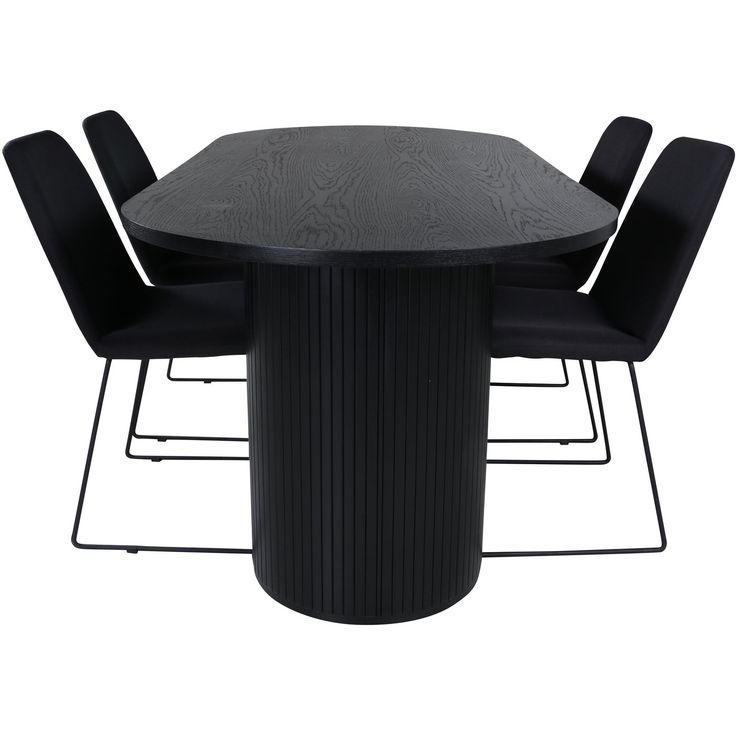 Soikea ruokailuryhmä Venture Home, 200x90cm musta Bianca-pöytä + 4 mustaa Muce-tuolia