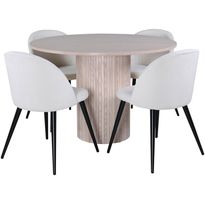 Ruokailuryhmä Venture Home, ⌀110cm beige Bianca-pöytä + 4 beigeä Velvet-tuolia, vakosametti