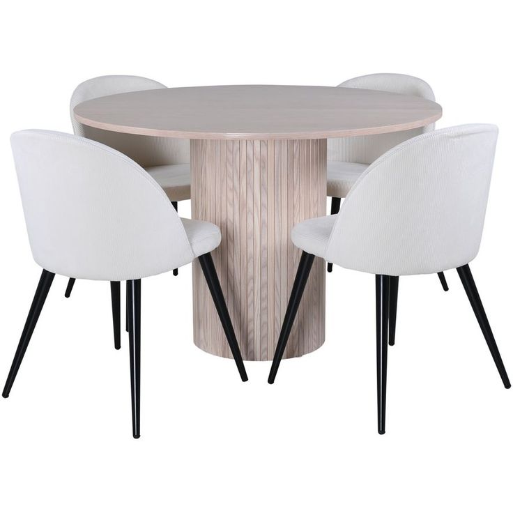 Ruokailuryhmä Venture Home, ⌀110cm beige Bianca-pöytä + 4 beigeä Velvet-tuolia, vakosametti