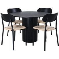 Ruokailuryhmä Venture Home, ⌀110cm musta Bianca-pöytä + 4 musta-beigeä Polly-tuolia
