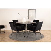 Ruokailuryhmä Venture Home, ⌀115cm musta Dipp-pöytä + 4 mustaa Petra-tuolia, sametti