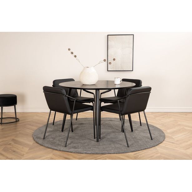 Ruokailuryhmä Venture Home, ⌀115cm musta Dipp-pöytä + 4 mustaa Tvist-tuolia