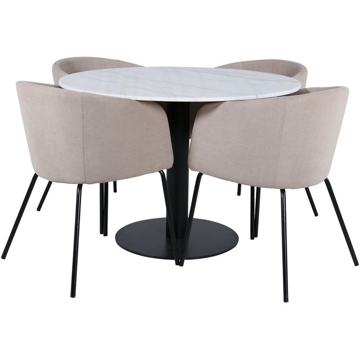 Ruokailuryhmä Venture Home, ⌀106cm valkoinen Estelle-pöytä + 4 beigeä Berit-tuolia