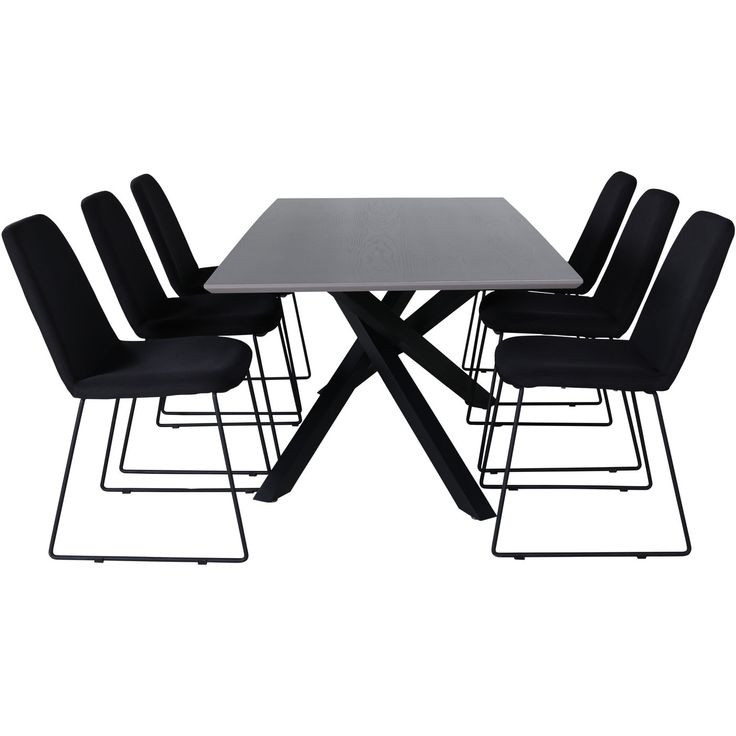 Ruokailuryhmä Venture Home, 180x90cm musta Piazza-pöytä + 6 mustaa Muce-tuolia
