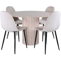 Ruokailuryhmä Venture Home, ⌀110cm Bianca-pöytä + 4 mustaa Polar Velvet -tuolia