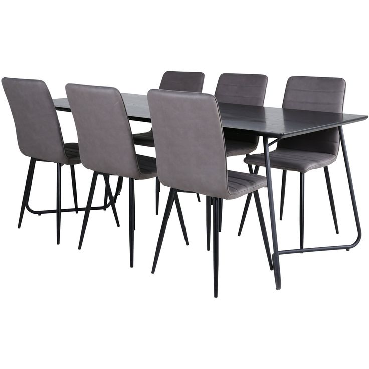 Ruokailuryhmä Venture Home, 190x90cm musta Petra-pöytä + 6 harmaata Windu-tuolia