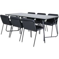 Ruokailuryhmä Venture Home, 190x90cm musta Petra-pöytä + 6 mustaa Tvist-tuolia, keinonahka