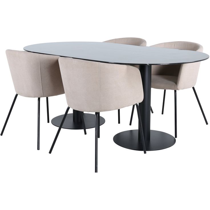Soikea ruokailuryhmä Venture Home, 180x100cm musta Pillan-pöytä + 4 beigeä Berit-tuolia