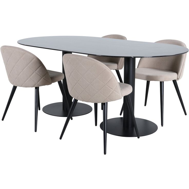 Soikea ruokailuryhmä Venture Home, 180x100cm musta Pillan-pöytä + 4 Velvet-tuolia