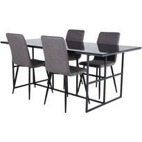 Ruokailuryhmä Venture Home, 200x90cm musta Leif-pöytä + 4 harmaata Windu-tuolia