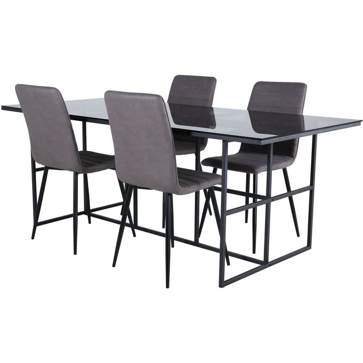 Ruokailuryhmä Venture Home, 200x90cm musta Leif-pöytä + 4 harmaata Windu-tuolia